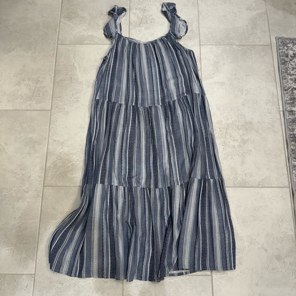 Ecothreads Blue Tiered Striped Dress - Picture 1 of 3
